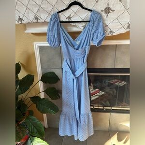 Sachin + Babi Light Blue Midi Dress with Puff Sleeves